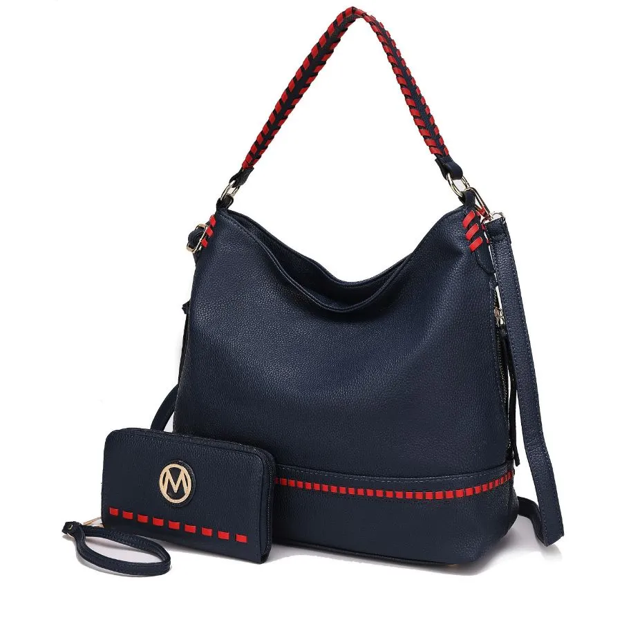 Blake two-tone whip stitches Vegan Leather Women’s Shoulder bag  with Wallet - 2 pieces