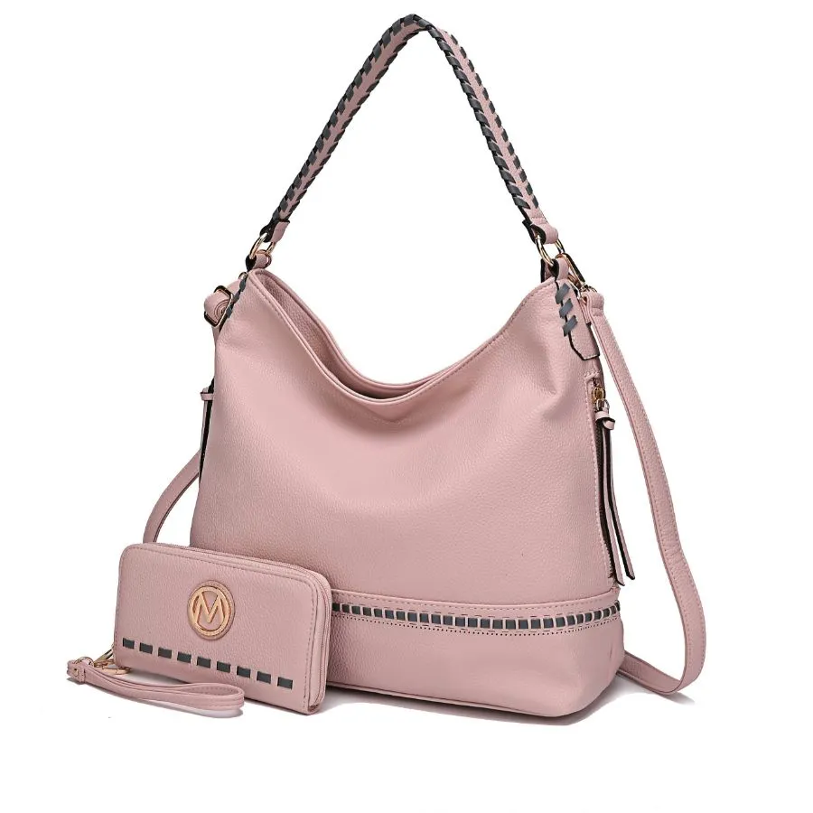 Blake two-tone whip stitches Vegan Leather Women’s Shoulder bag  with Wallet - 2 pieces