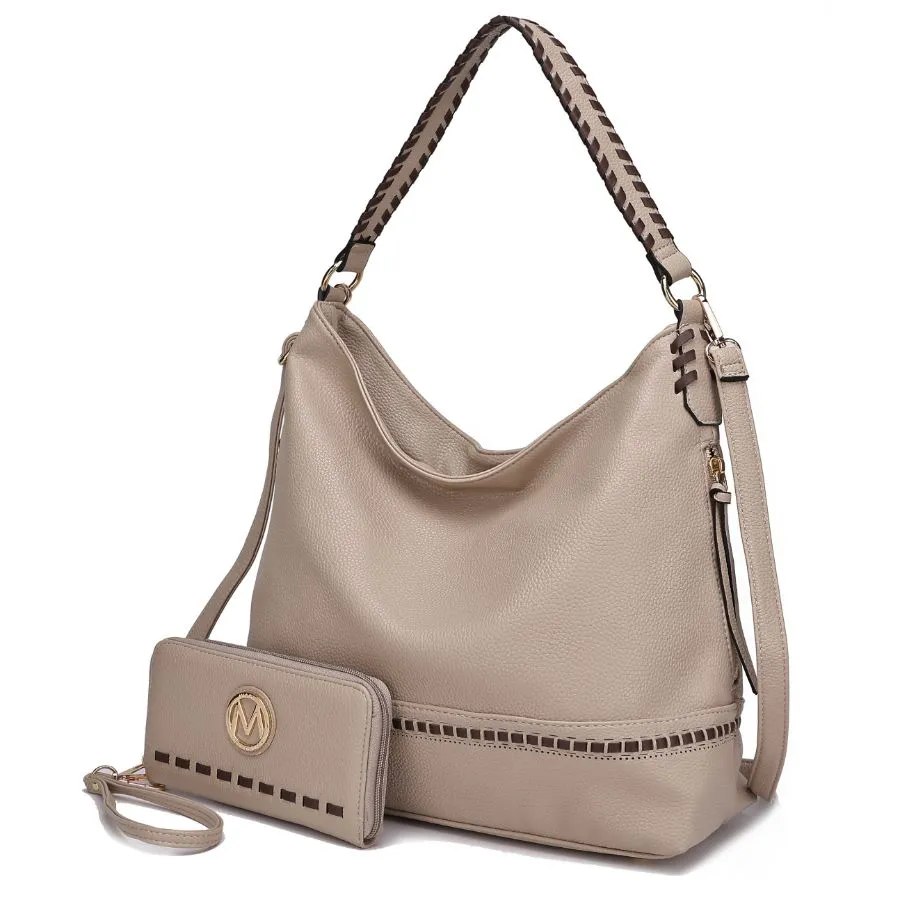 Blake two-tone whip stitches Vegan Leather Women’s Shoulder bag  with Wallet - 2 pieces
