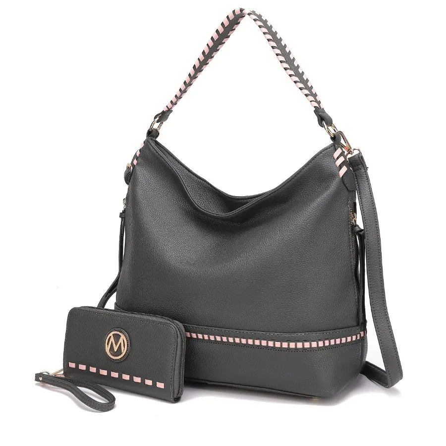 Blake two-tone whip stitches Vegan Leather Women’s Shoulder bag  with Wallet - 2 pieces