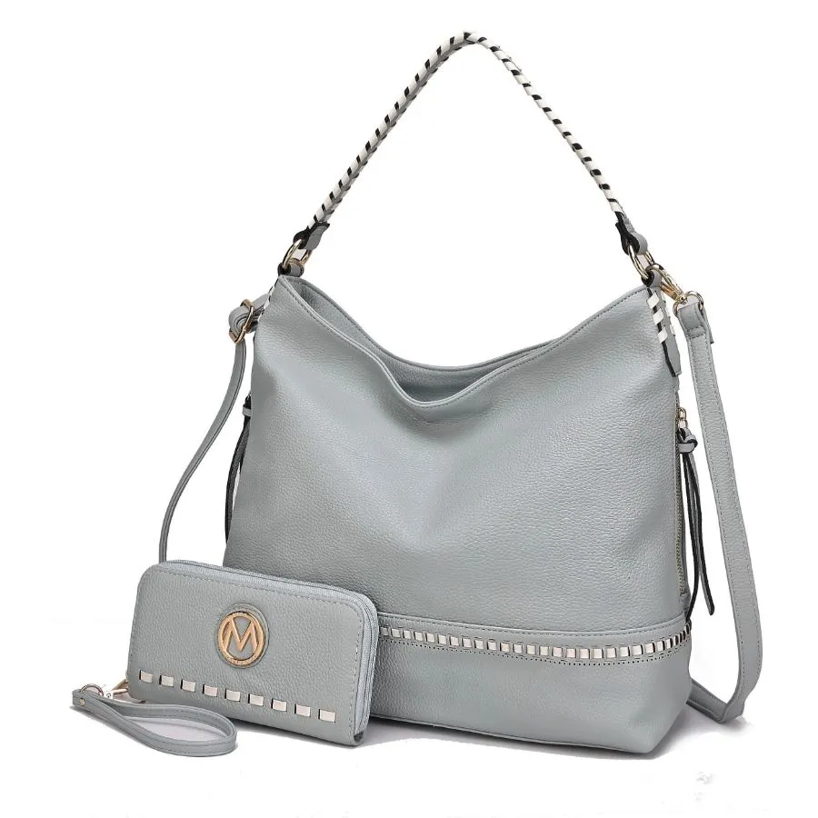 Blake two-tone whip stitches Vegan Leather Women’s Shoulder bag  with Wallet - 2 pieces