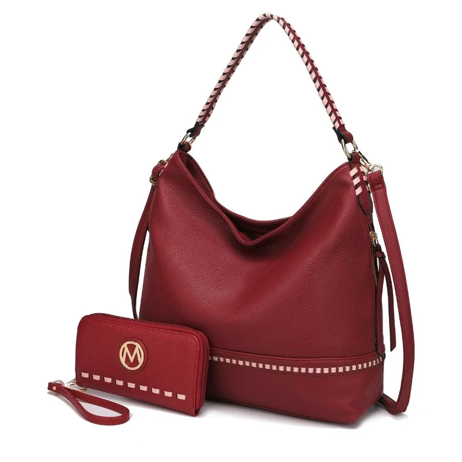 Blake two-tone whip stitches Vegan Leather Women’s Shoulder bag  with Wallet - 2 pieces