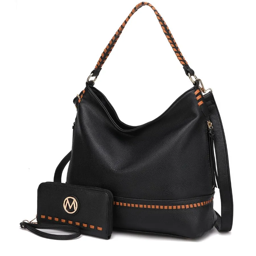 Blake two-tone whip stitches Vegan Leather Women’s Shoulder bag  with Wallet - 2 pieces