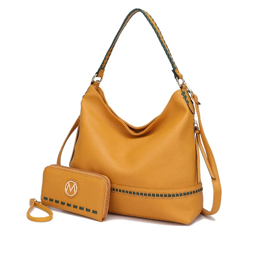 Blake two-tone whip stitches Vegan Leather Women’s Shoulder bag  with Wallet - 2 pieces