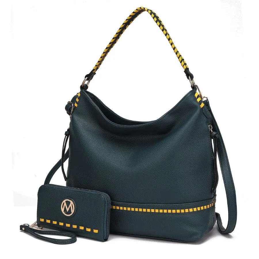 Blake two-tone whip stitches Vegan Leather Women’s Shoulder bag  with Wallet - 2 pieces