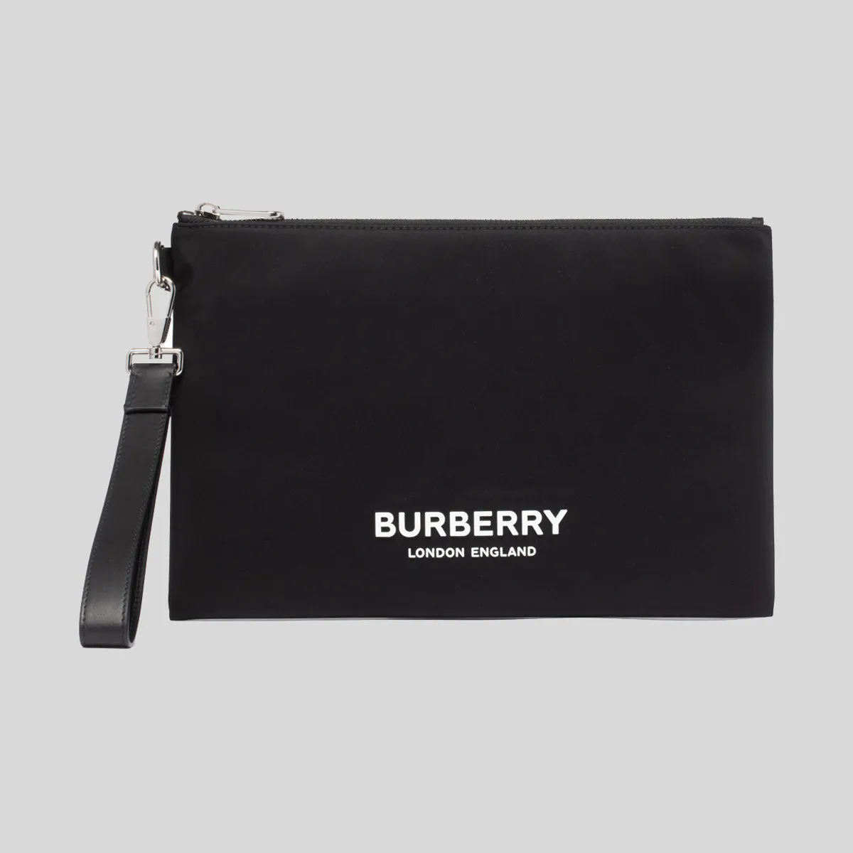 BURBERRY Unisex Logo Print Nylon Zip Pouch Black 80627541
