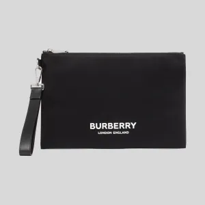 BURBERRY Unisex Logo Print Nylon Zip Pouch Black 80627541
