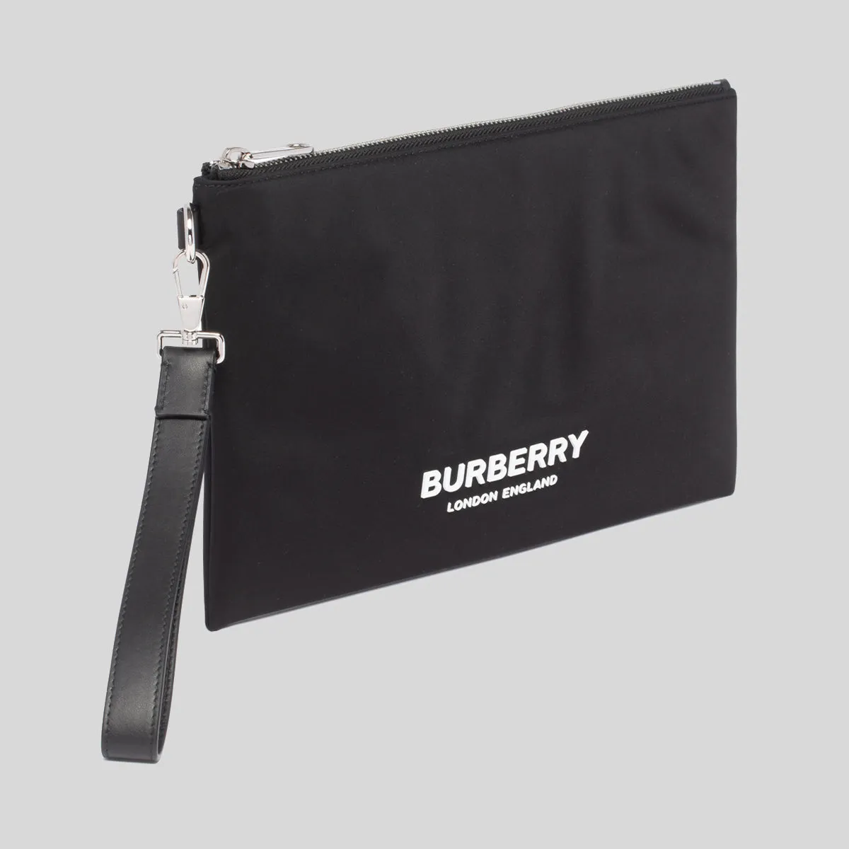 BURBERRY Unisex Logo Print Nylon Zip Pouch Black 80627541