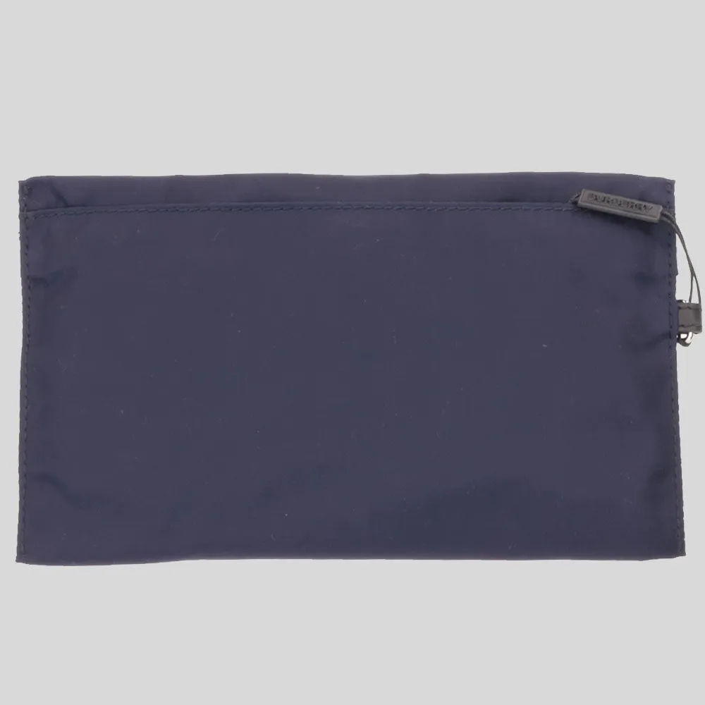 BURBERRY Unisex Logo Print Nylon Zip Wristlet Pouch Navy Blue 80528411