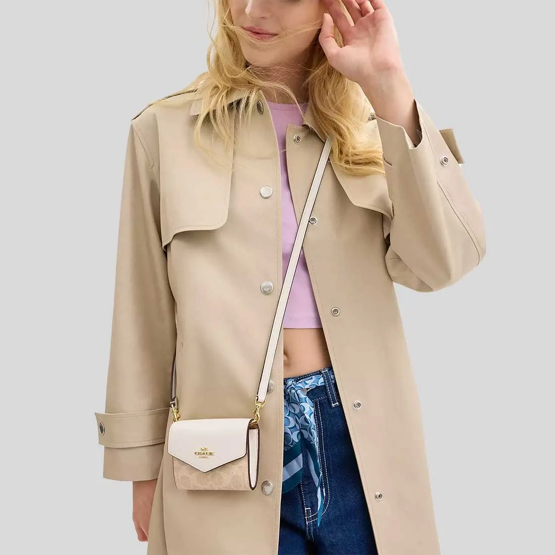 COACH Mini Envelope Wallet With Strap In Signature Canvas Sand/Chalk CX162