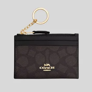 COACH Mini Skinny ID Case In Signature Canvas Walnut/Black CW870