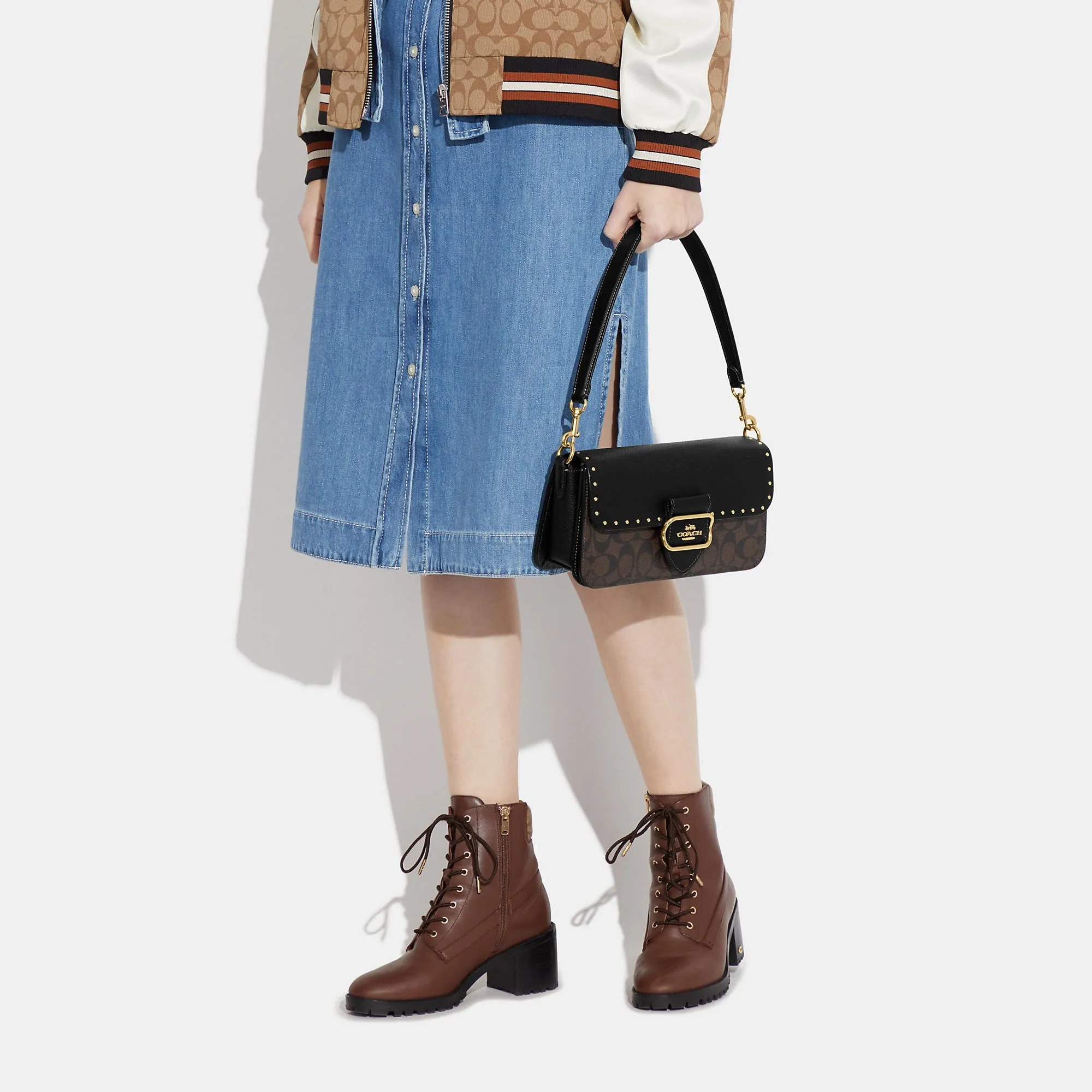 Coach Outlet Morgan Shoulder Bag In Colorblock Signature Canvas With Rivets