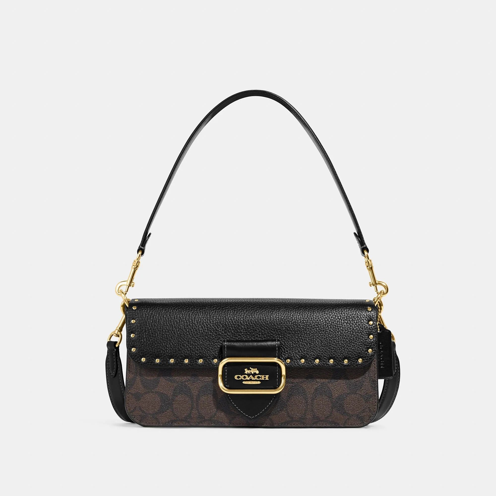 Coach Outlet Morgan Shoulder Bag In Colorblock Signature Canvas With Rivets