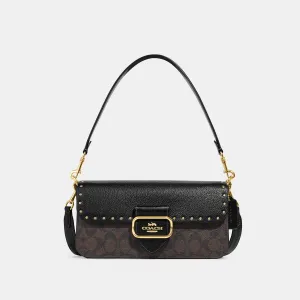 Coach Outlet Morgan Shoulder Bag In Colorblock Signature Canvas With Rivets