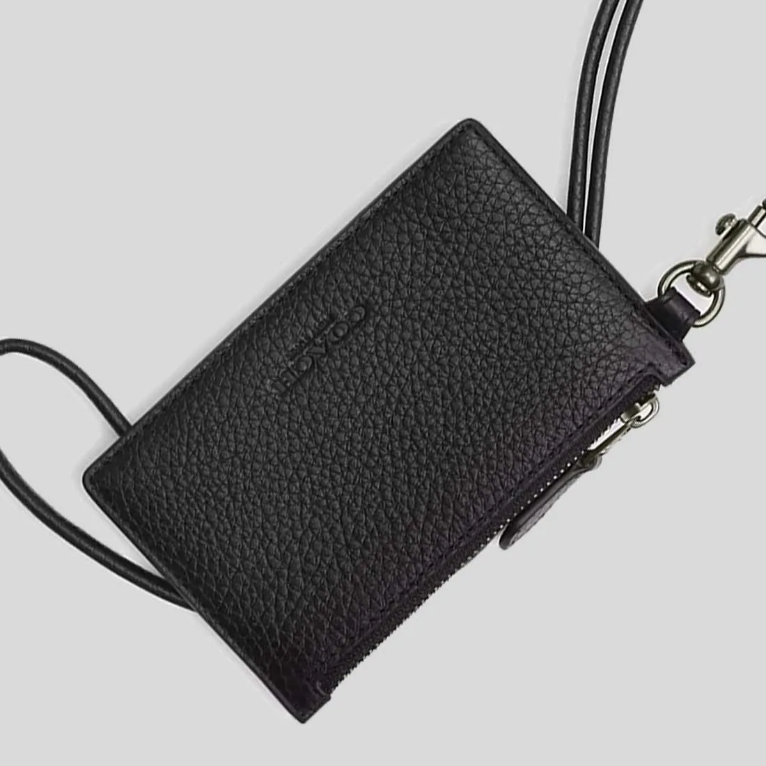 COACH Zip Lanyard Card Case Black CAJ45