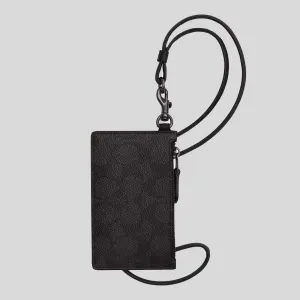 COACH Zip Lanyard Card Case In Signature Canvas Charcoal/Black CAJ46