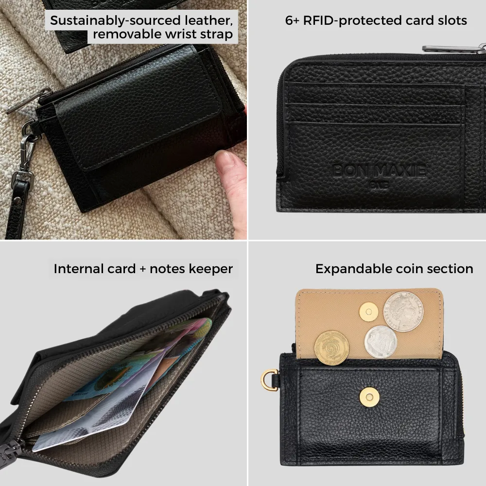 Everyday Leather Mini Wallet -- Black Houndstooth