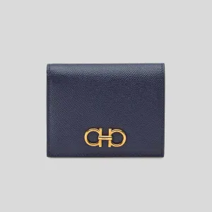 FERRAGAMO Calf Leather Small Bifold Wallet Midnight 771175