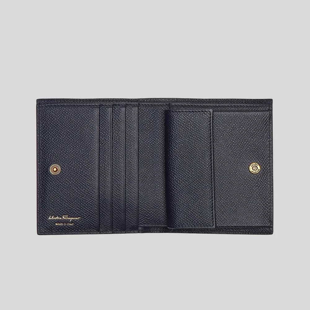 FERRAGAMO Calf Leather Small Bifold Wallet Midnight 771175