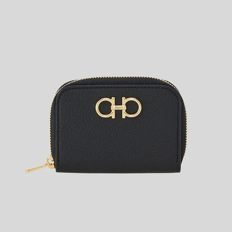 FERRAGAMO Gancini Card Case Small Wallet Black 758664