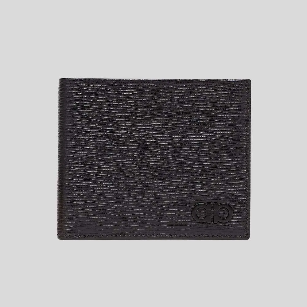 FERRAGAMO Gancini Men's Leather Bifold Wallet Black/Black 733308