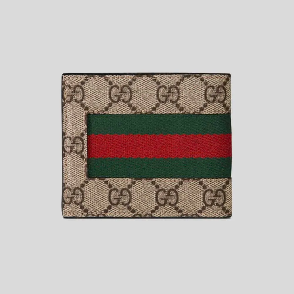 GUCCI GG Supreme Bifold Wallet With Color Stripe Brown Multi 779849