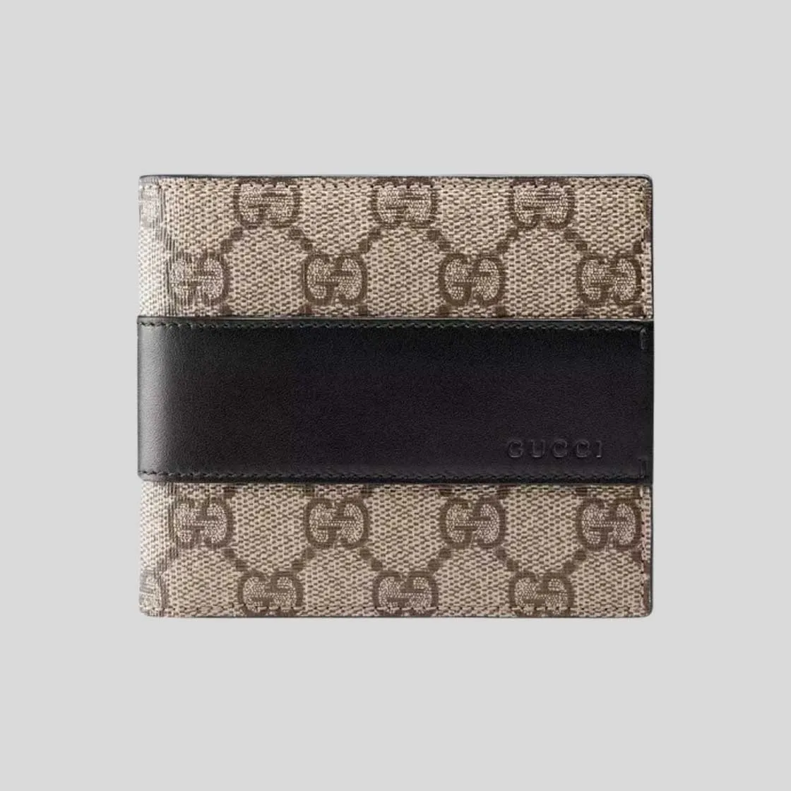 GUCCI GG Supreme Wallet With Leather Stripe Black 779859