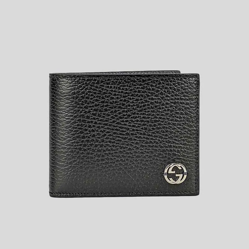 GUCCI Men's Leather Bifold Wallet With Interlock GG Logo Black 610464