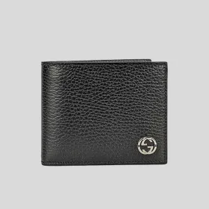 GUCCI Men's Leather Bifold Wallet With Interlock GG Logo Black 610464
