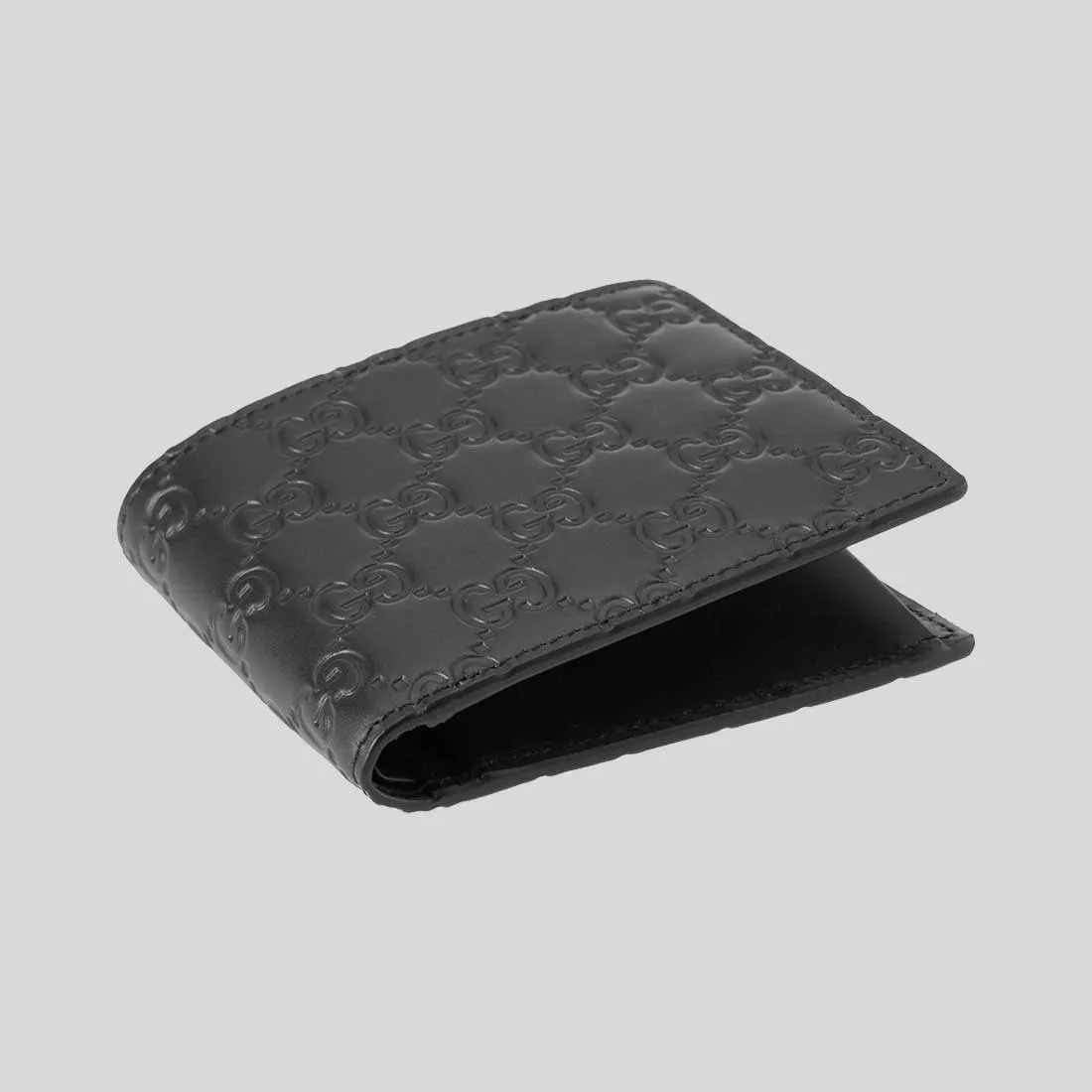 GUCCI Men's Signature GG Leather Bifold Wallet With Coin Pocket Black 779841