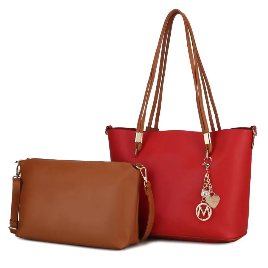 Malay Vegan Leather Women’s Tote Bag with Cosmetic Pouch – 2 pieces