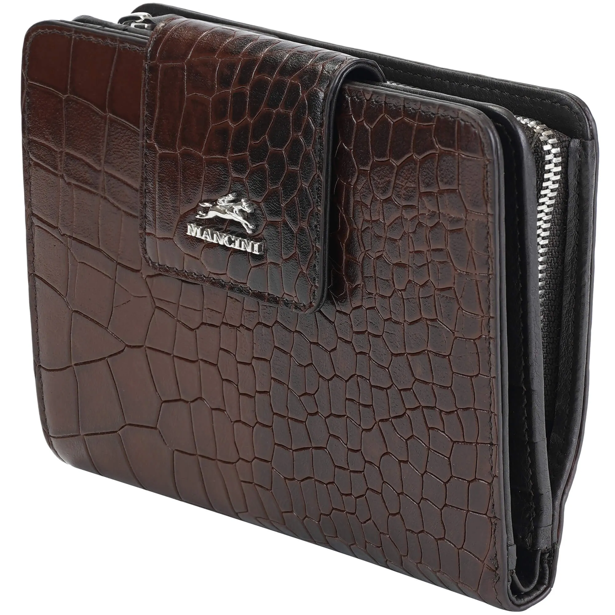 Mancini Croco2 Women’s Medium Clutch Wallet with Enhanced RFID Protection