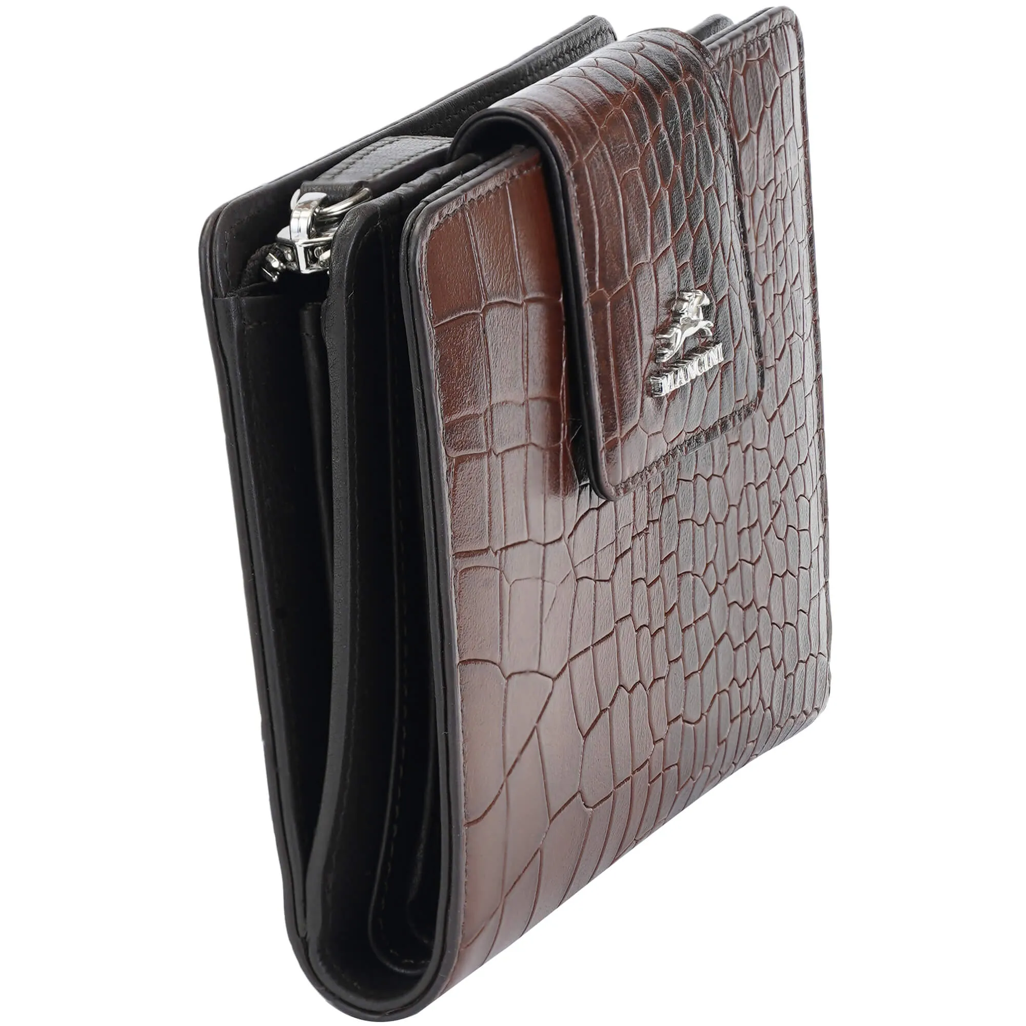 Mancini Croco2 Women’s Medium Clutch Wallet with Enhanced RFID Protection