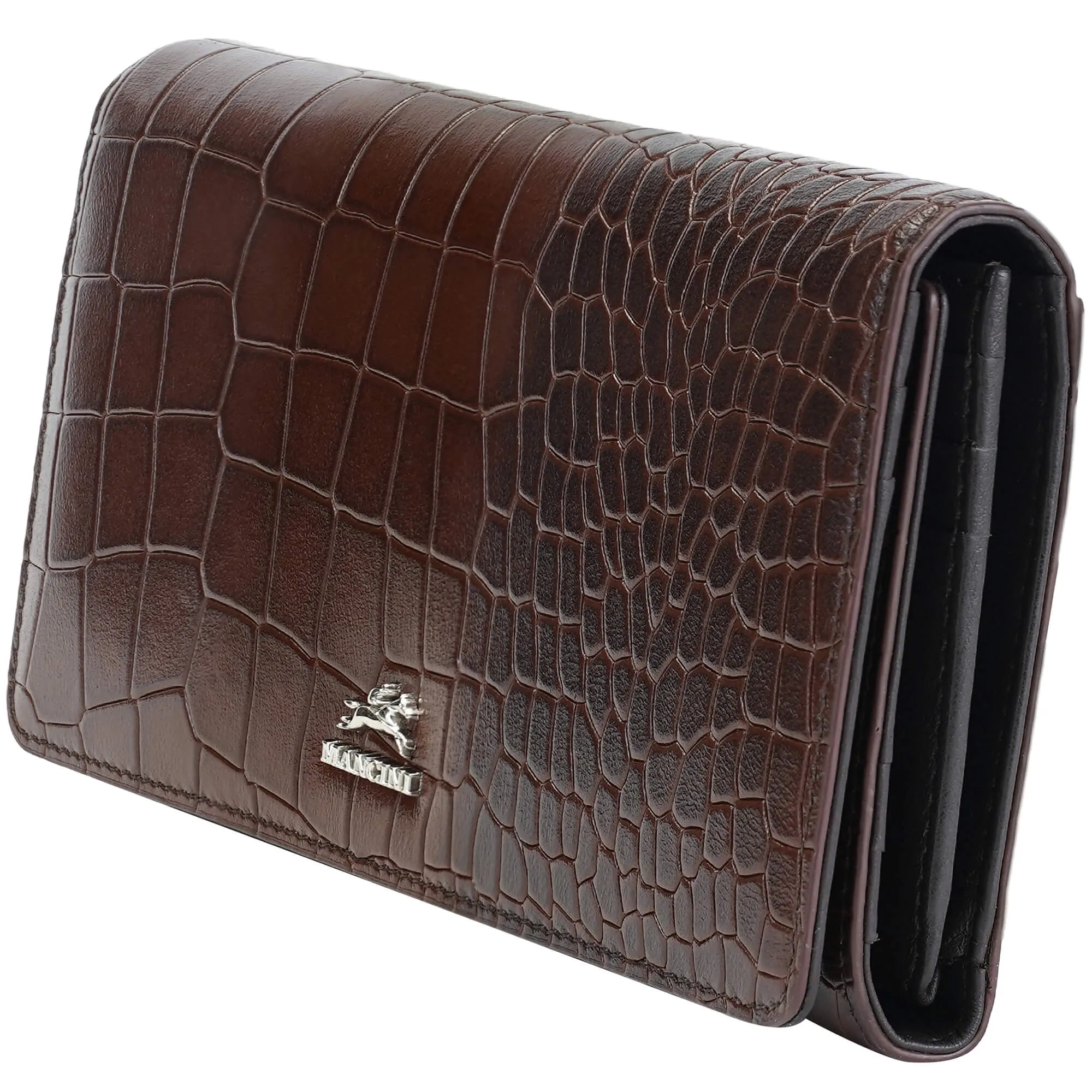 Mancini Croco2 Women’s Trifold Wallet with Enhanced RFID Security