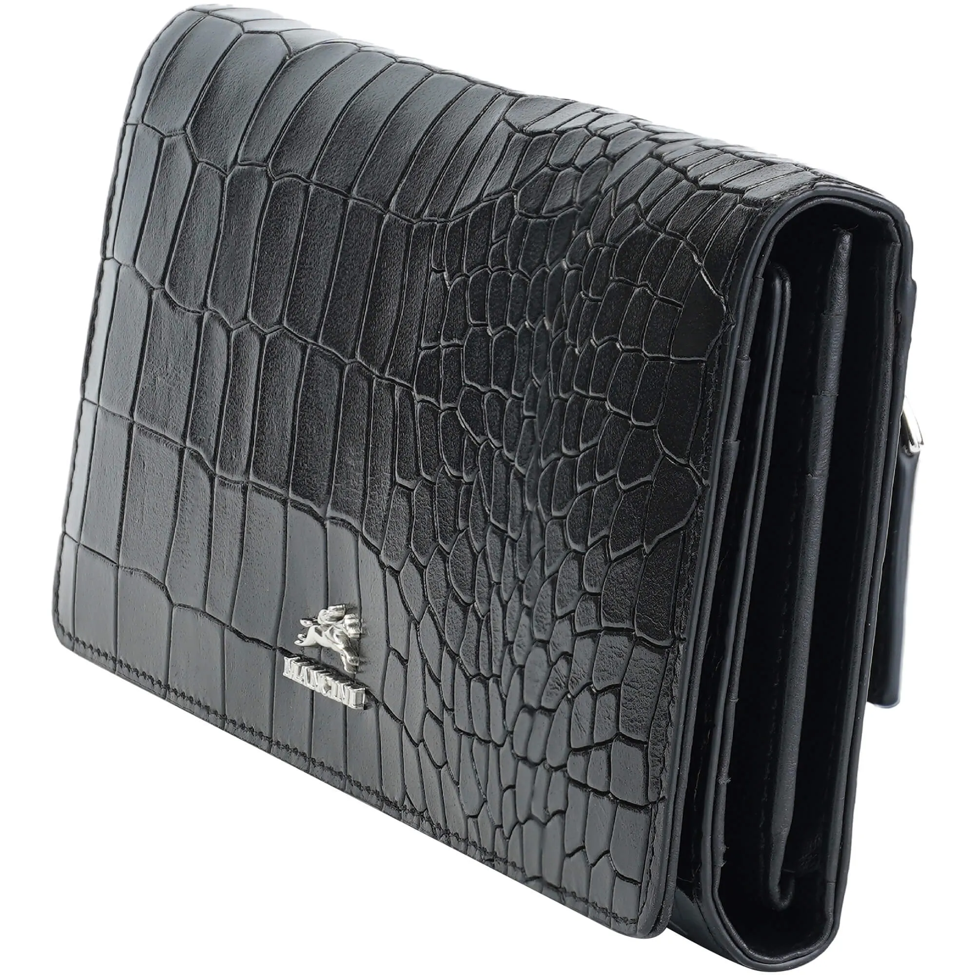 Mancini Croco2 Women’s Trifold Wallet with Enhanced RFID Security