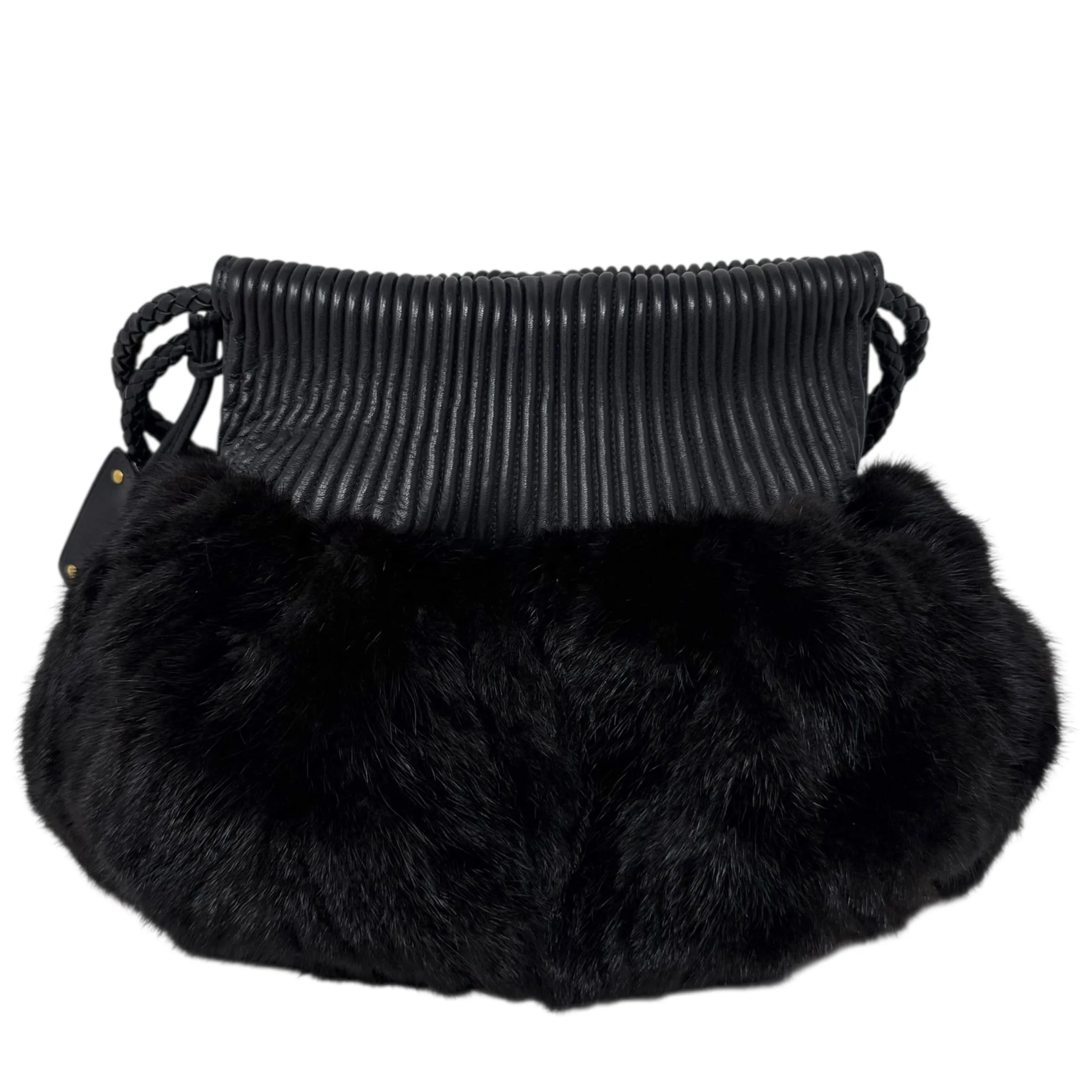 Mink & Leather Shoulder Bag By Paolo Masi, Size: Medium