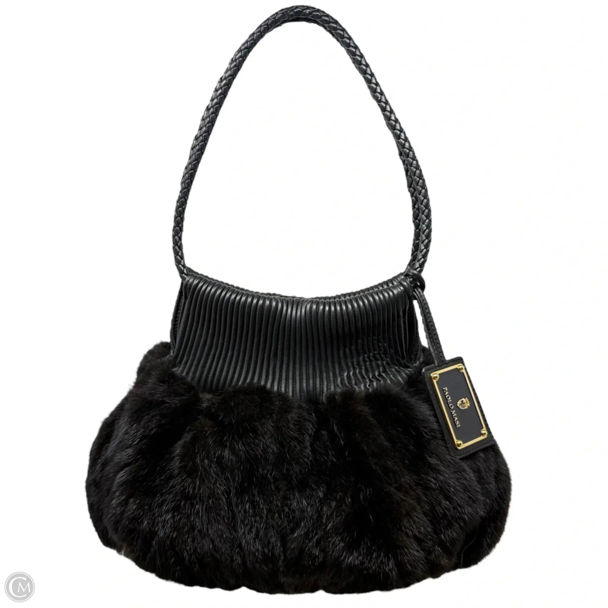 Mink & Leather Shoulder Bag By Paolo Masi, Size: Medium