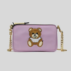 Moschino Couture Teddy Embroidered Chain Crossbody Bag Soft Lilac A7525