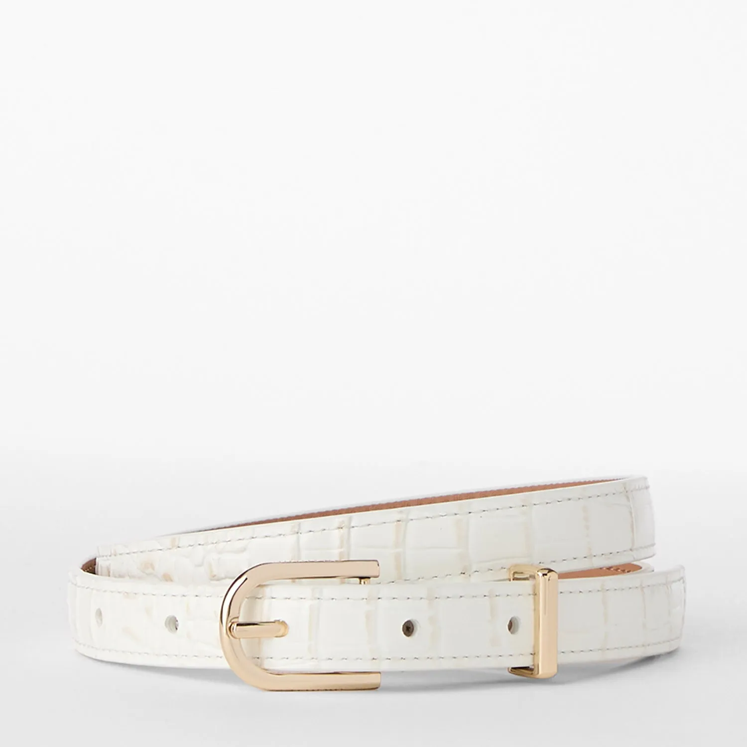 Skinny Leather Gold Buckle Belt Brahmin