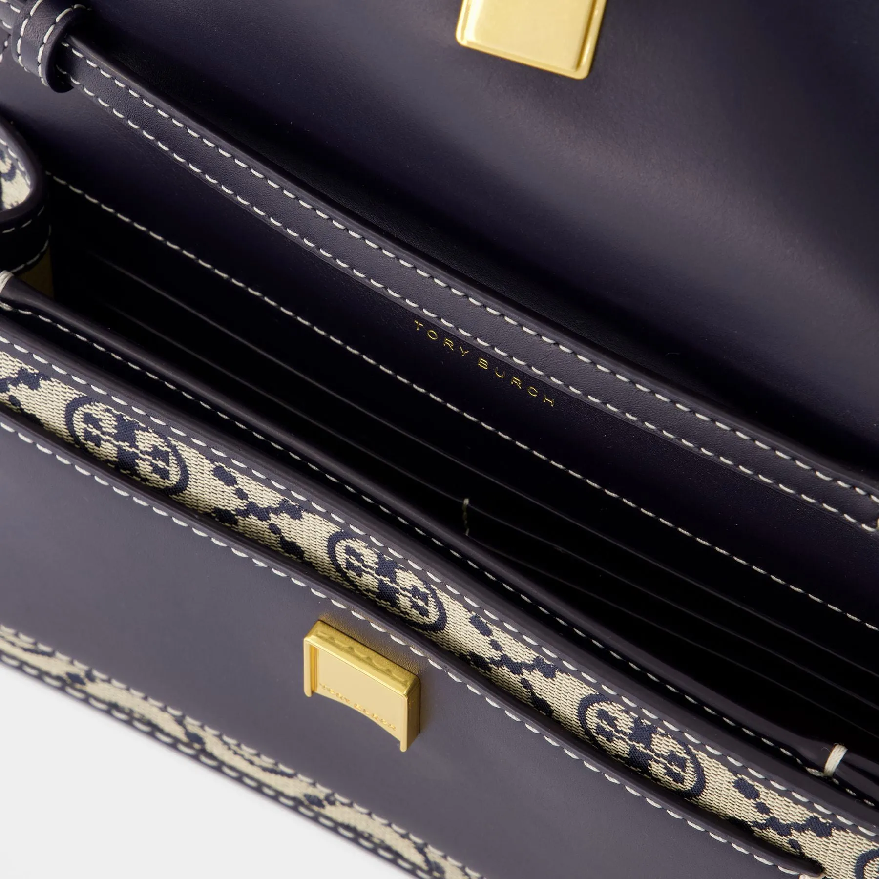 T Monogram Wallet On Chain - Tory Burch - Cotton - Tory Navy