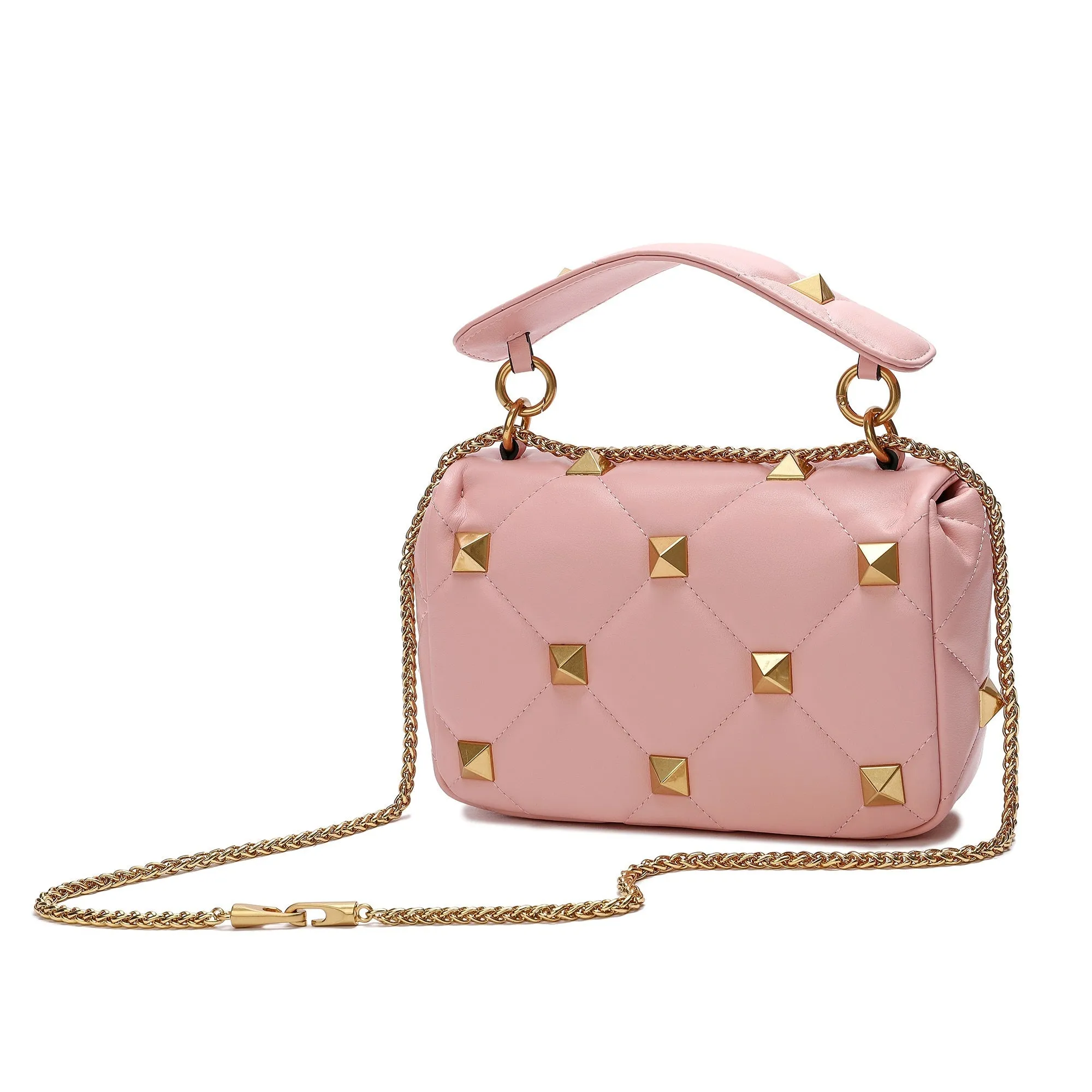 Tiffany & Fred Quilted and Studded Sheepskin Leather Shoulder Bag