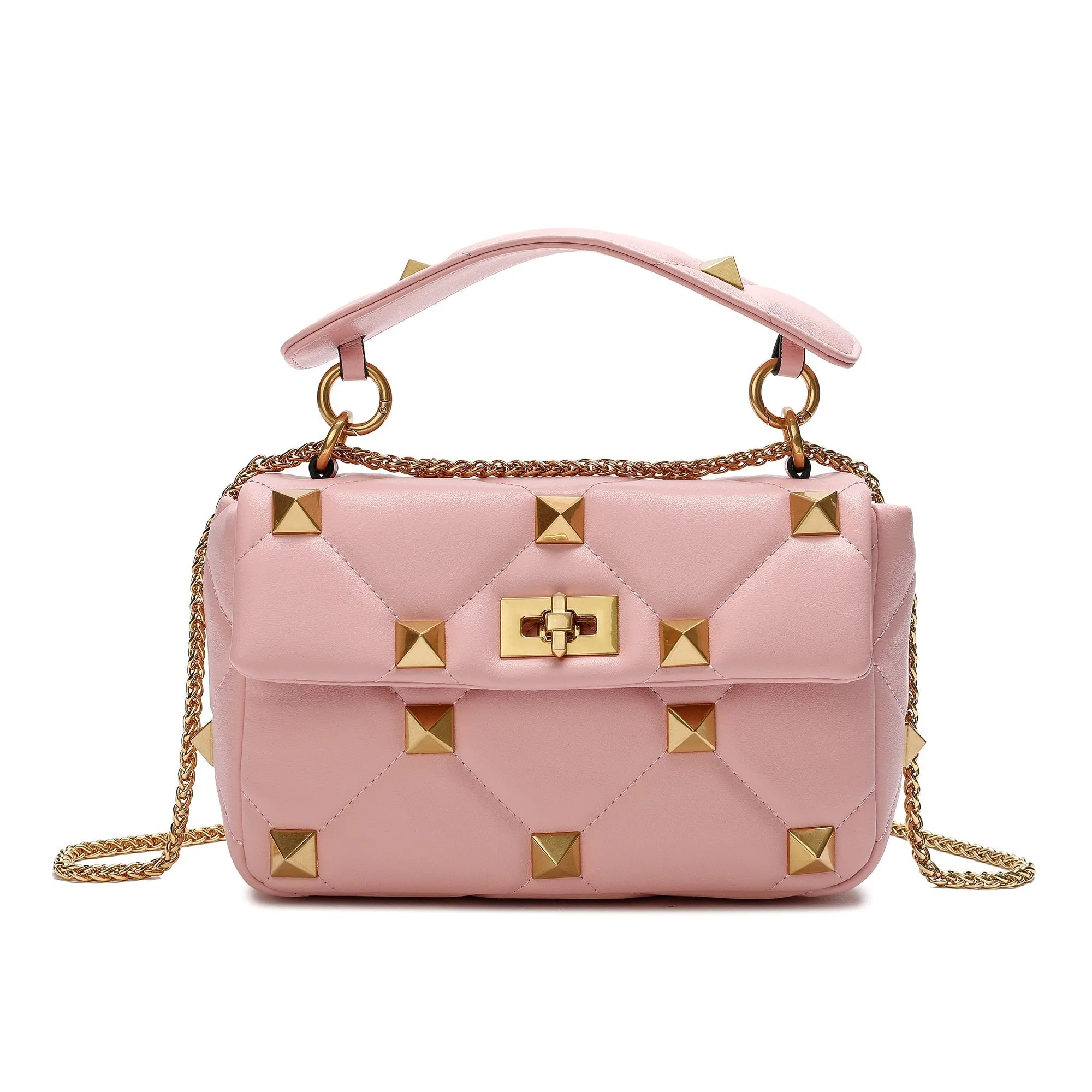 Tiffany & Fred Quilted and Studded Sheepskin Leather Shoulder Bag