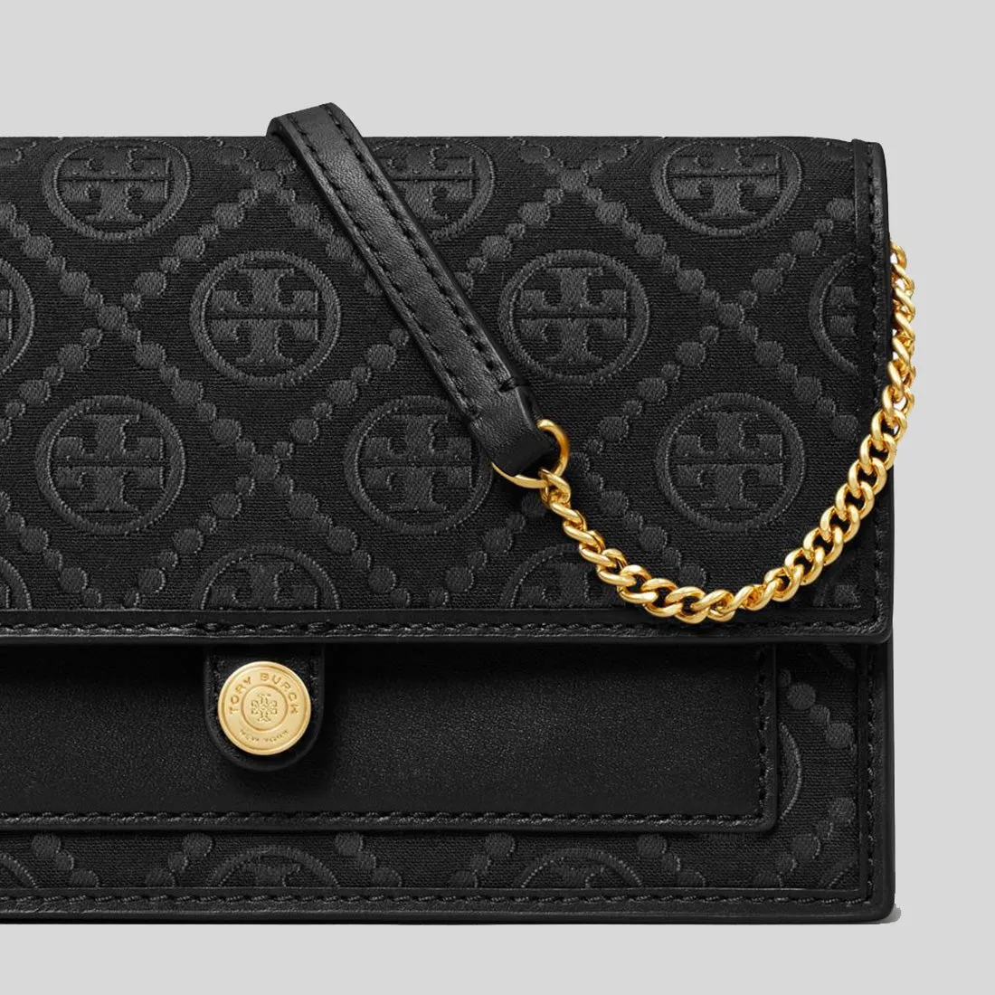 TORY BURCH T Monogram Chain Wallet Black 152140