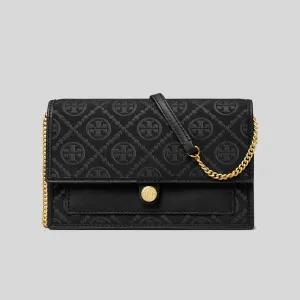 TORY BURCH T Monogram Chain Wallet Black 152140