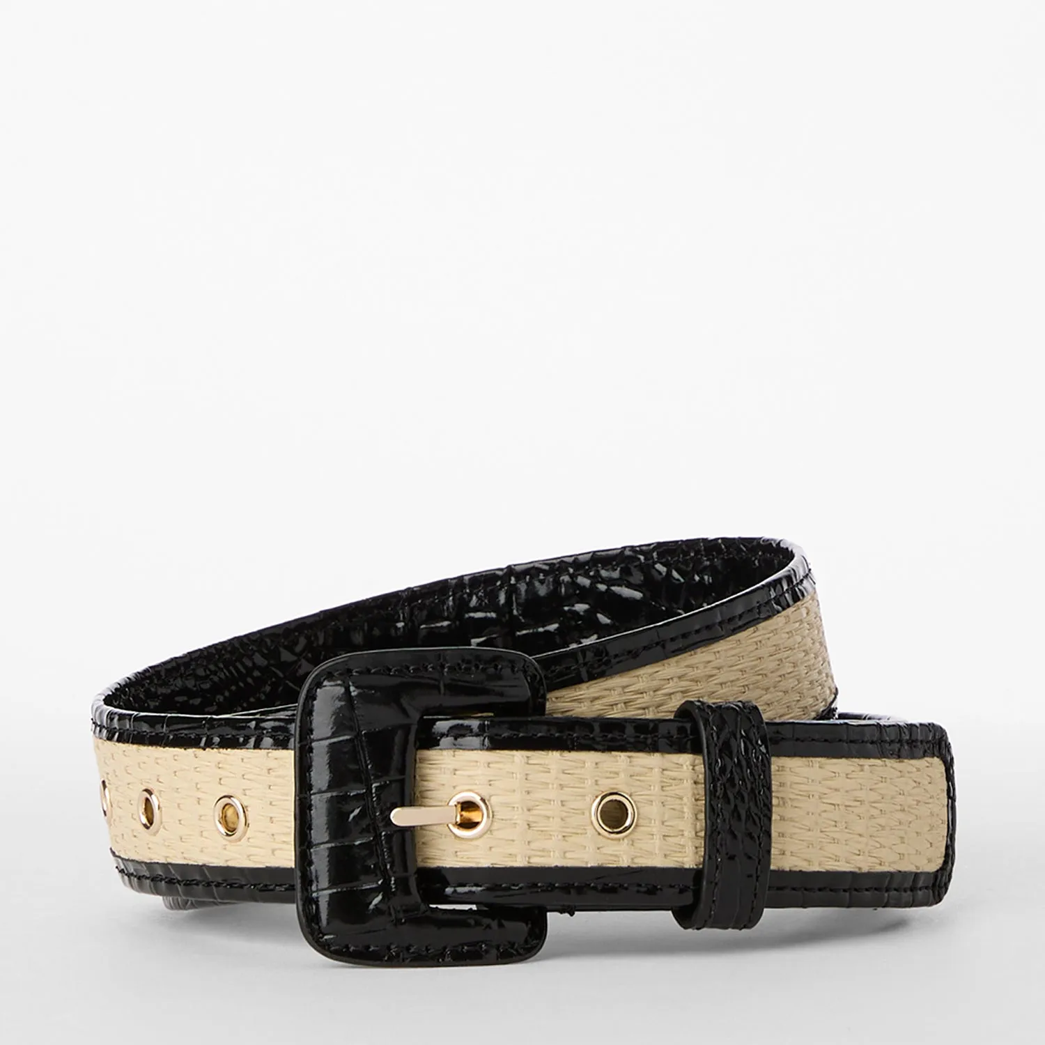 Wide Covered Leather Buckle Belt Brahmin