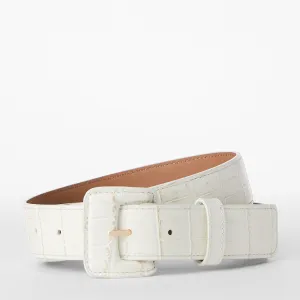 Wide Covered Leather Buckle Belt Brahmin