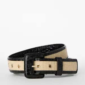 Wide Covered Leather Buckle Belt Brahmin